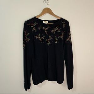 Talbots Black Sweater with Floral Embroidery